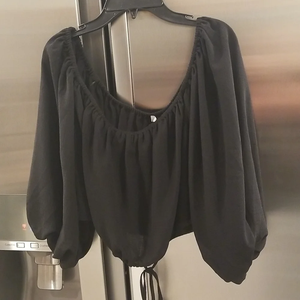 💕ASTR THE LABEL💕 Tie Waist Balloon Sleeve Top ~ Black Large XL NWOT